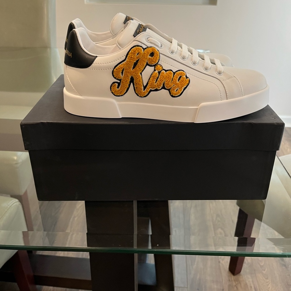 Dolce & Gabbana Men's White Portofino King 1984 Leather Sneakers